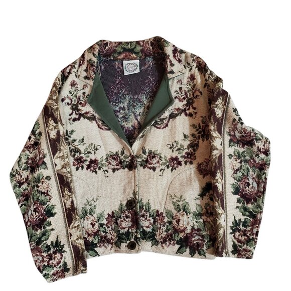Sugar Street Weavers Jackets & Blazers - Sugar Street Weavers Vintage Jacquard Rose Floral Pattern Jacket Size Large